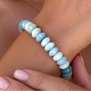 Rare AAA Blue Larimar Bracelet 8-9mm Faceted Rondelle Handmade in Maui